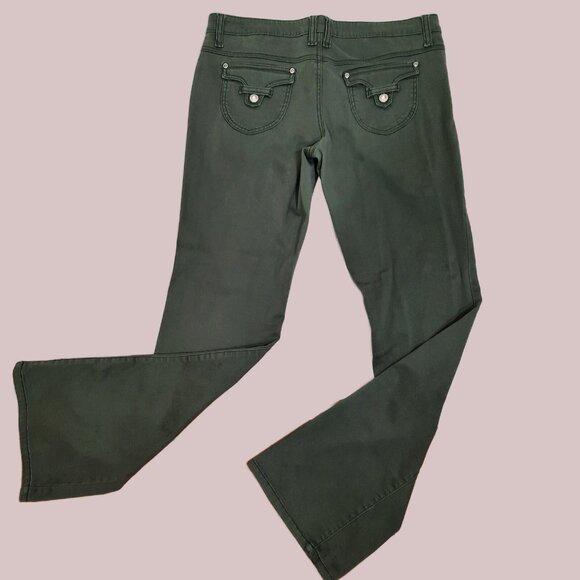 Y2K Bongo Low Rise Bootcut Flare Pants Size 11 Khaki Green Flap Pockets - Picture 1 of 9
